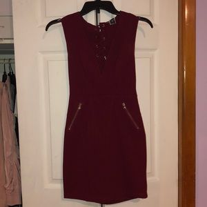 Burgundy dress with tie up back